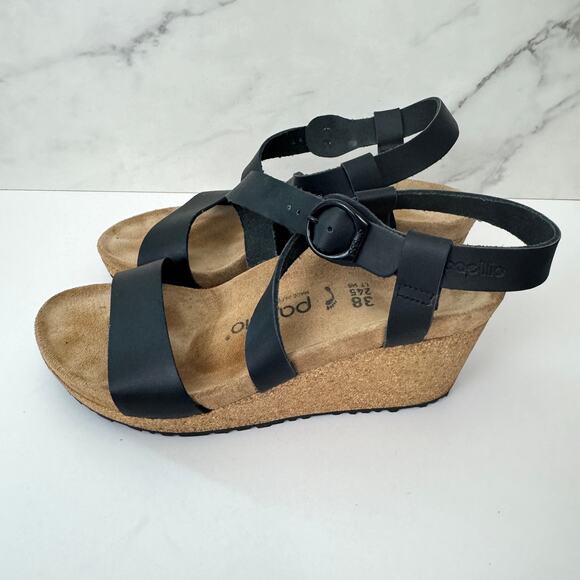 Birkenstock Papillio Womens Sibyl Strappy Sandal Size 7 Comfort Wedge Black - Picture 4 of 9